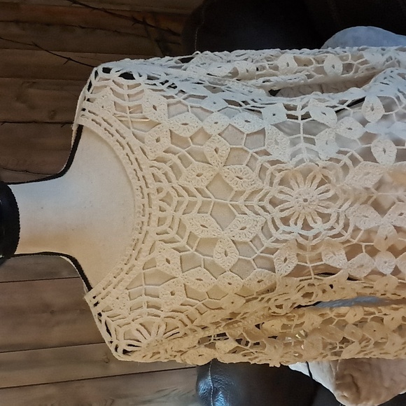 Cloth By Design Cream Crochet Long Sleeve Top Beachy Artsy Logenlook Preowned - Picture 6 of 13